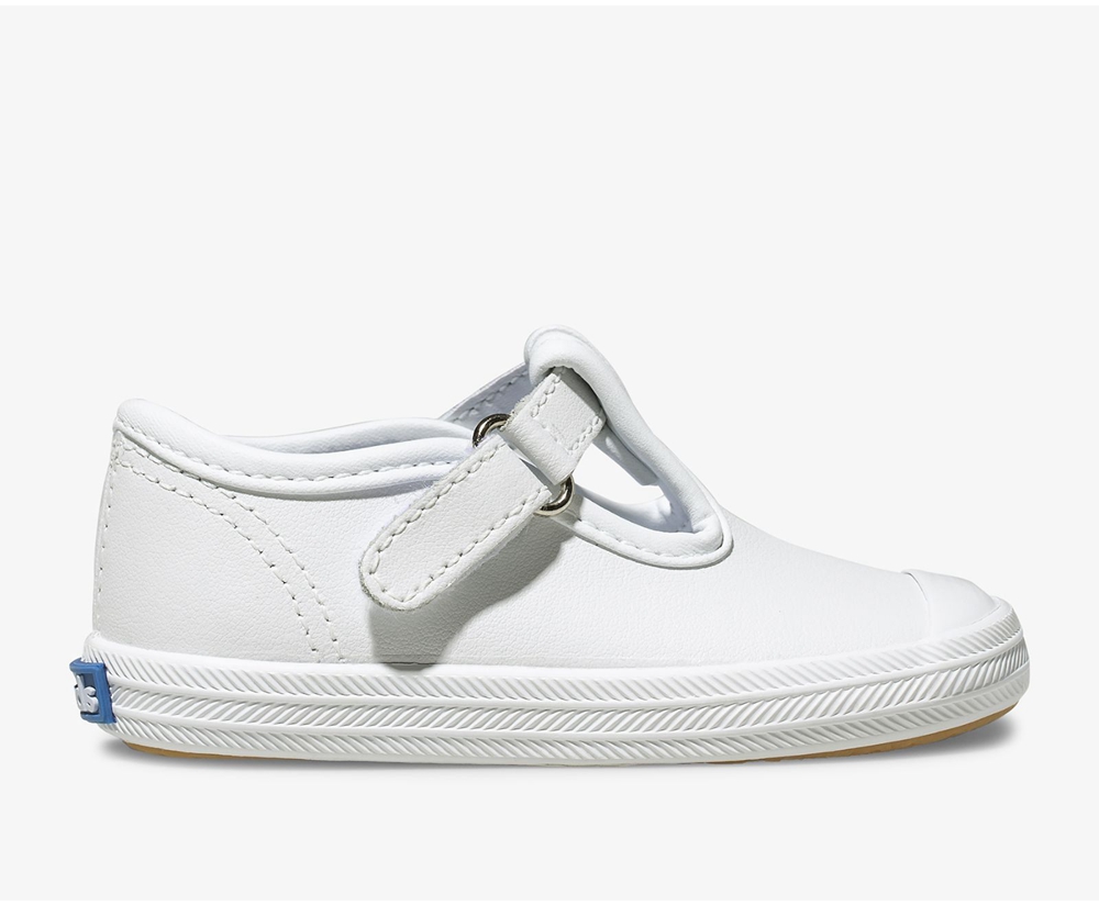 Keds Slip Ons White - Champion Toe Cap T-Strap - Kids SLFDHQ-378